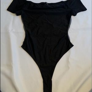 forever21 mesh-side off shoulder thong bodysuit